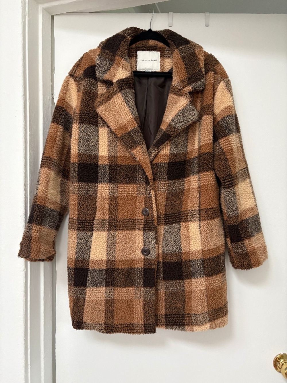 American Eagle Brown Checkered Teddy Coat